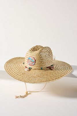 Anthropologie Lucky Zone Straw Rancher Hat Salt In Air Patch Seashell Band Lucky Zone Patch Lifeguard Straw Sun Hat | The Summit main image 2