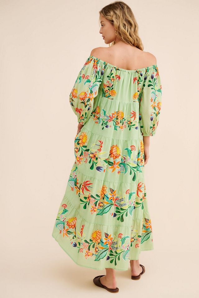 FARM Rio Off-The-Shoulder Long-Sleeve Tiered Floral Midi Dress #1