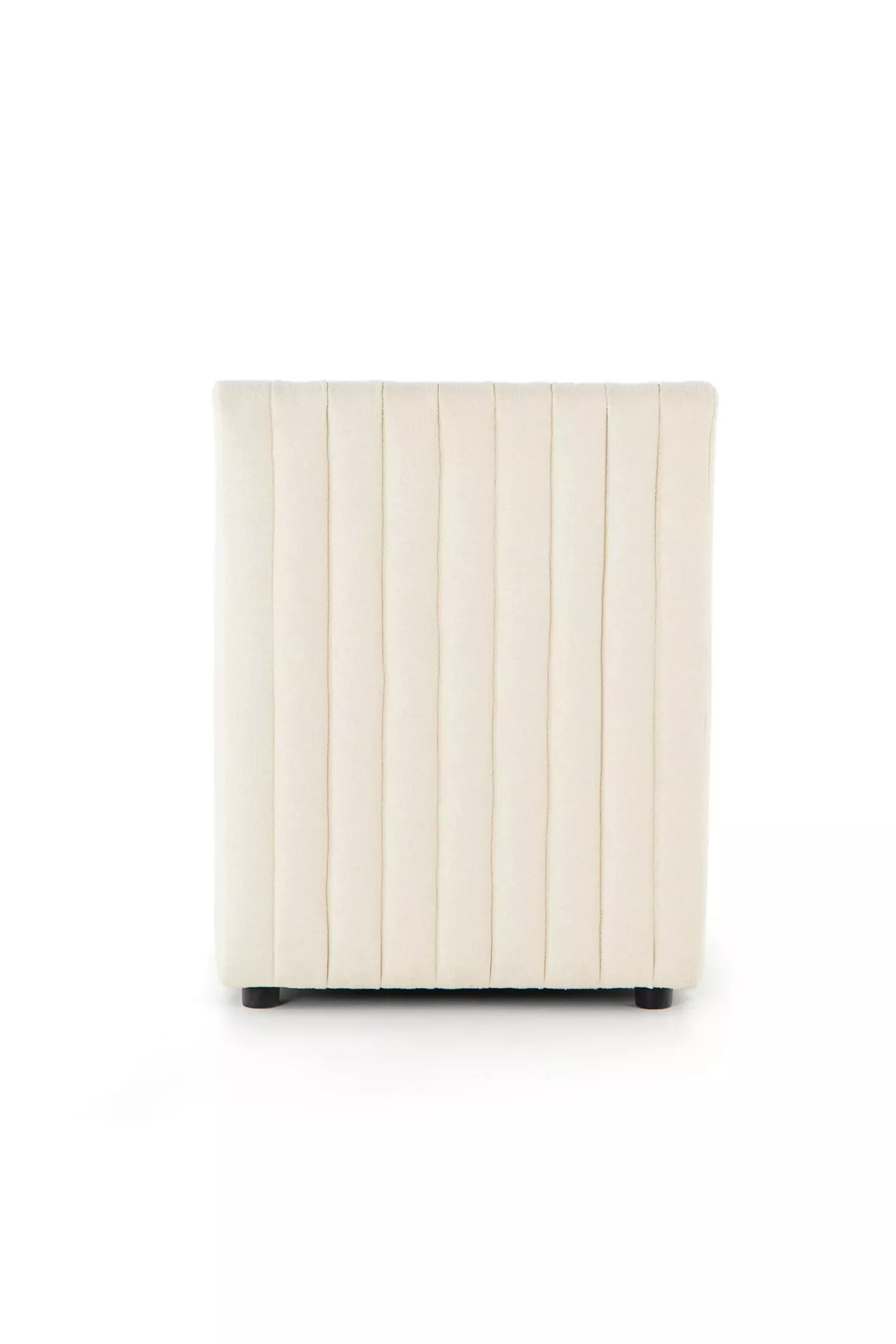 back view of cream-colored chair with vertical channel stitching
