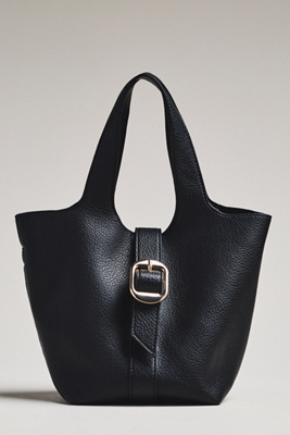 By Anthropologie Pebbled Bucket Tote In Black