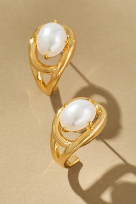 By Anthropologie Curve Stone Huggie Hoop Earrings In Gold