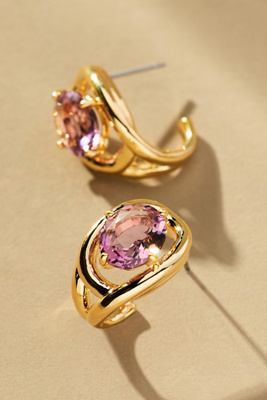 Curve Stone Huggie Hoop Earrings