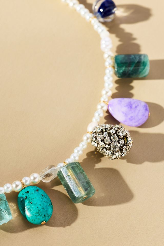 Stone Beaded Pearl Necklace #1