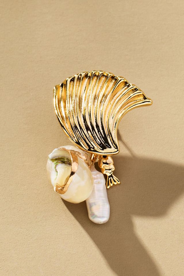Fanned Shell Pearl Drop Earrings #1