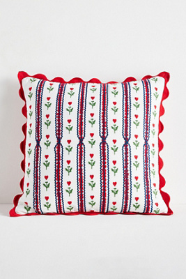 Valentine's Day Cotton Embroidered Stripe Scallop Pillow