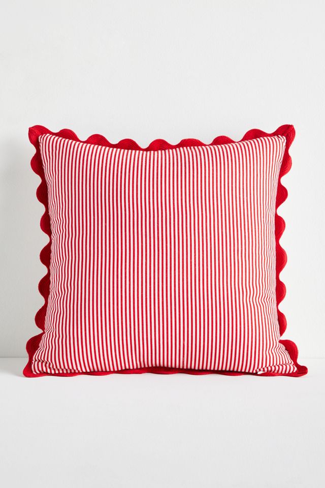 Valentine's Day Cotton Embroidered Stripe Scallop Cushion #1