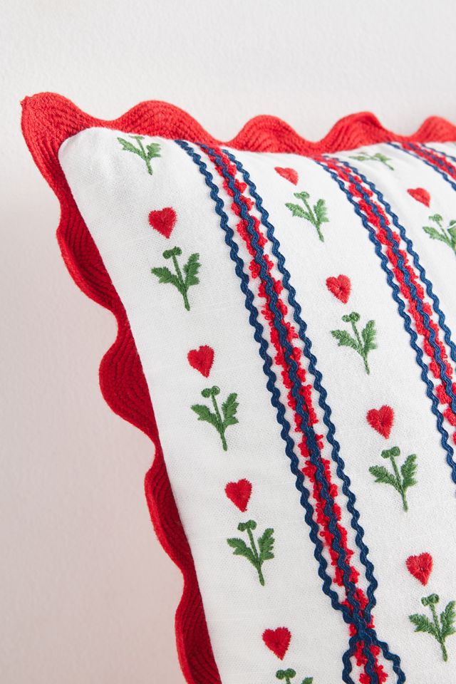Valentine's Day Cotton Embroidered Stripe Scallop Cushion #2