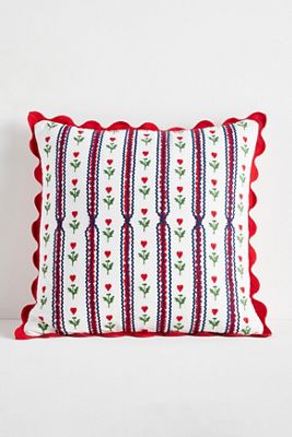 Valentine's Day Cotton Embroidered Stripe Scallop Cushion