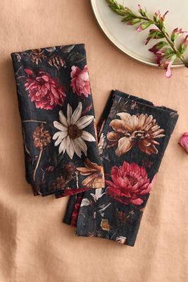Moody Floral Linen Napkins, Set of 2