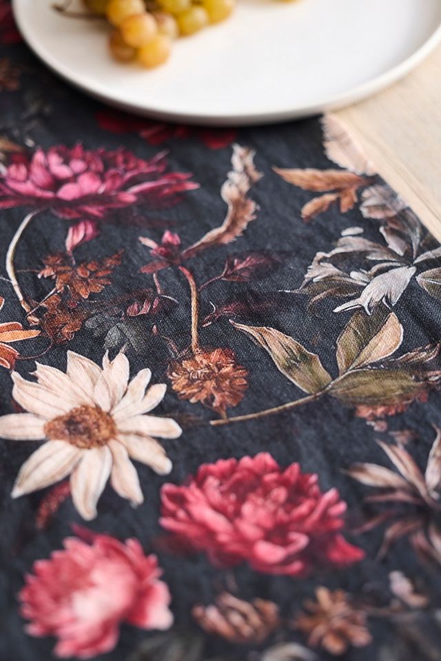 Moody Floral Linen Runner #1