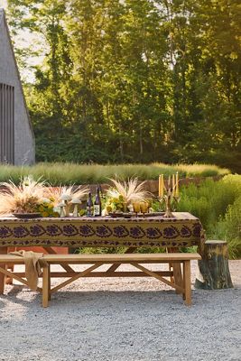 Crewel Stitch Cotton Tablecloth, Moss