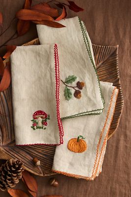 Autumn Icon Embroidered Napkins, Set of 2