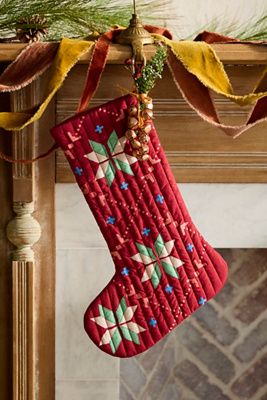 Terrain Patchwork Quilt Cotton Stocking In Red
