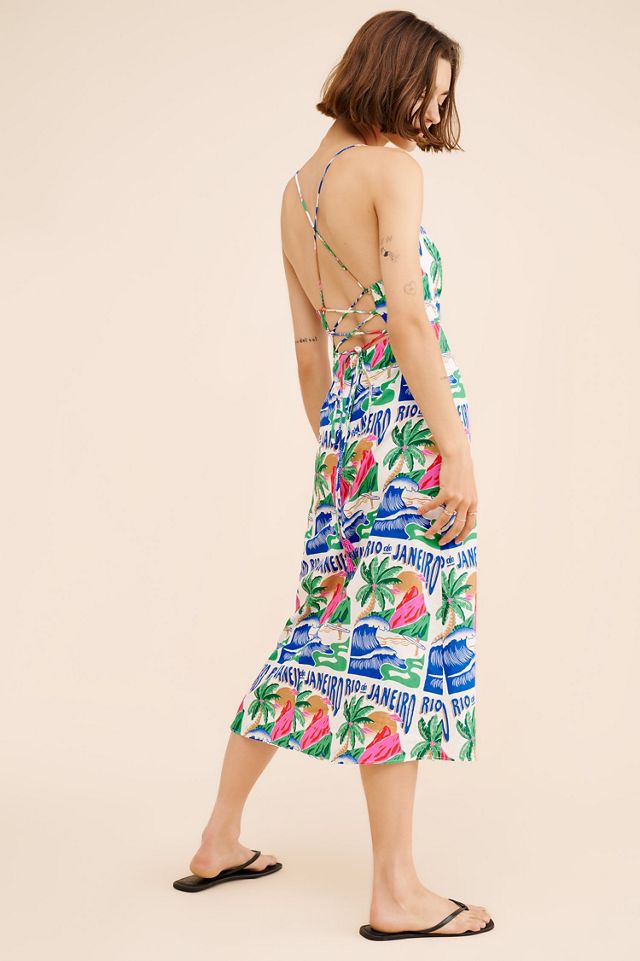 FARM Rio Carioca Posters Linen Blend Midi Dress #1