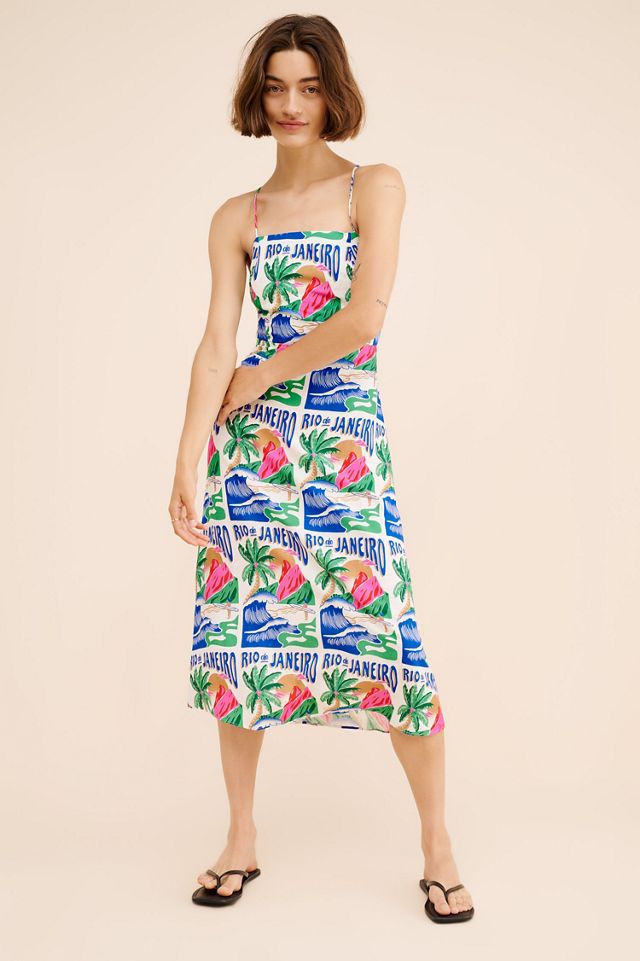 FARM Rio Carioca Posters Linen Blend Midi Dress #3