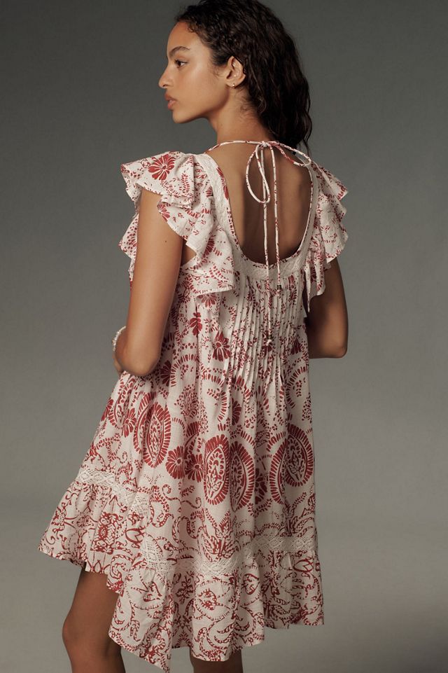 Maeve Flutter-Sleeve Babydoll Mini Dress #1