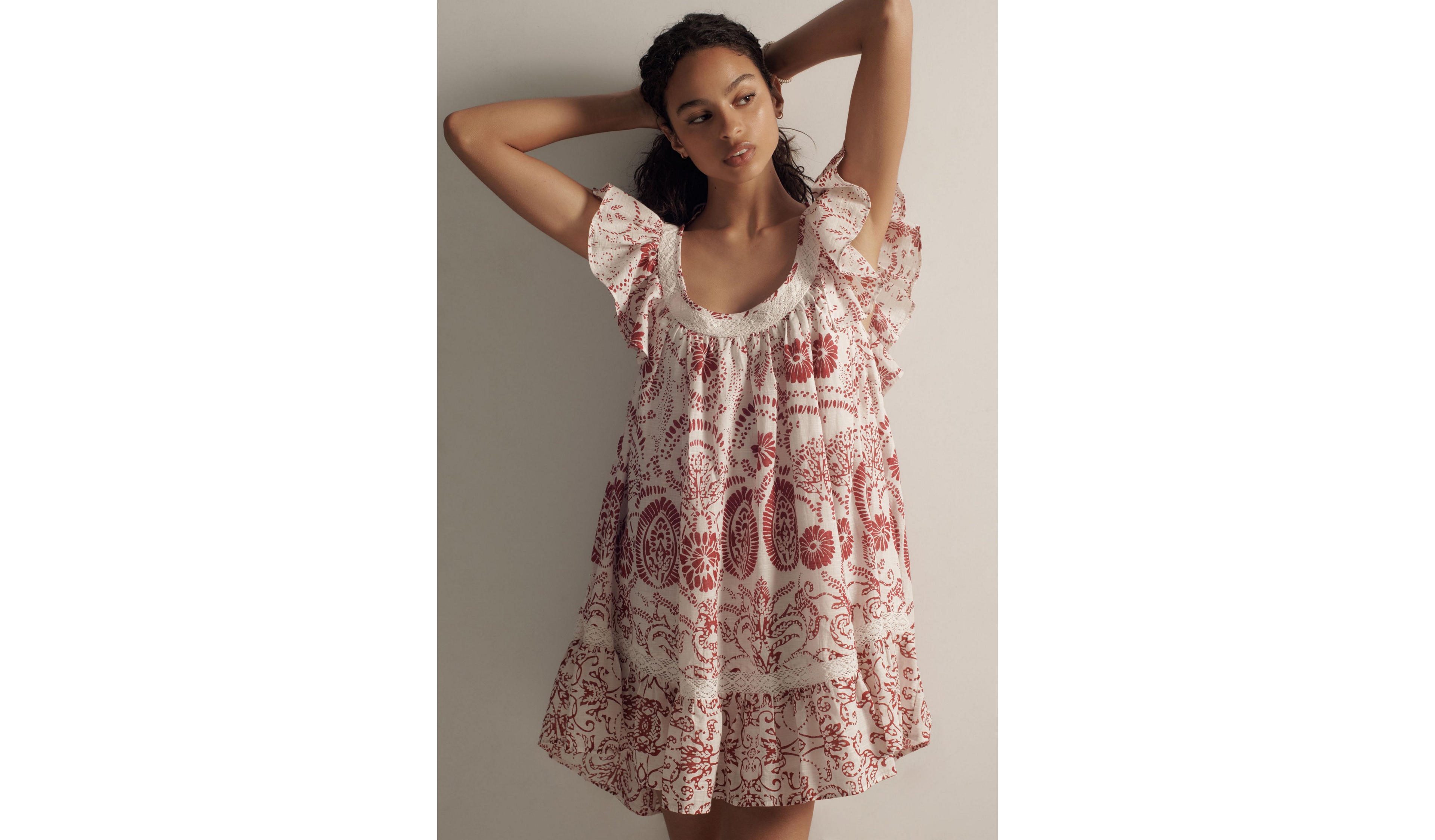 Maeve Flutter-Sleeve Babydoll Mini Dress