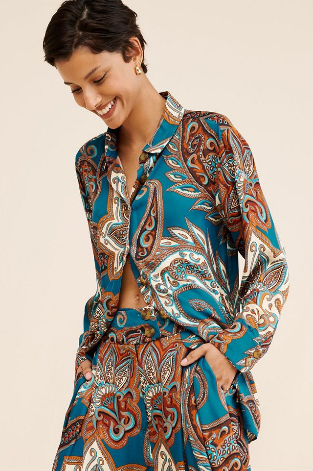 Nuuly x Farm Rio Leopard Paisley Pajama Shirt #2