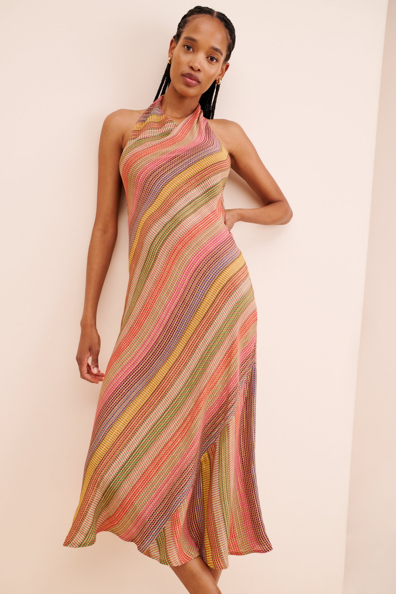 Conditions Apply Stripe Halter Midi Dress