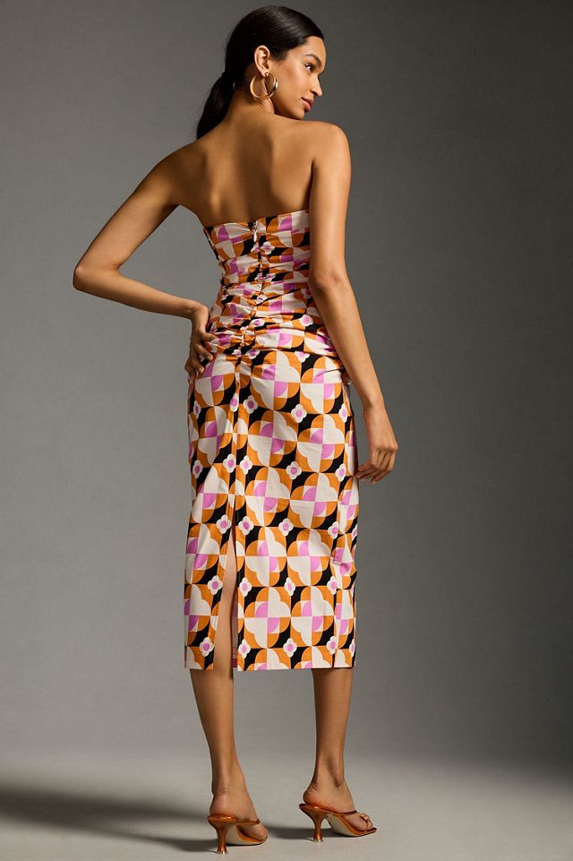 Printed Strapless Slim Ruched Dress #1