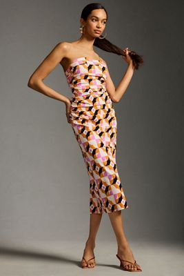Printed Strapless Slim Ruched Dress