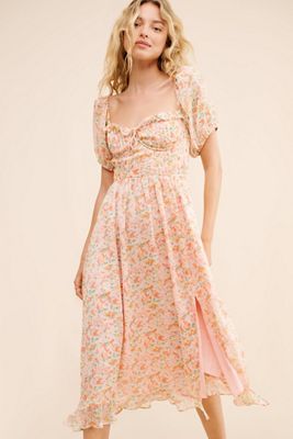 knee length dresses for ladies Leocadia Embroidered Puff Sleeve Midi Dress main image 0