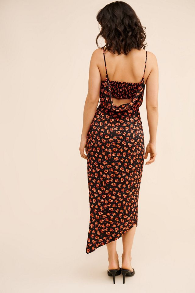 Sleeveless Draped-Back Asymmetrical Slip Midi Dress #1