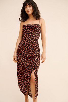 Sleeveless Draped-Back Asymmetrical Slip Midi Dress