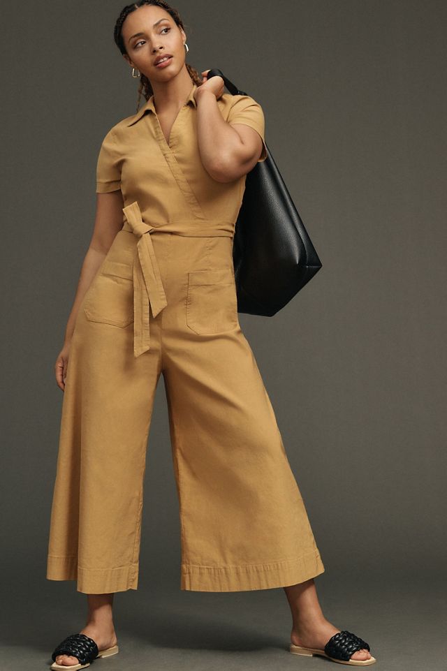 Maeve Faux-Wrap Short-Sleeve Culotte Jumpsuit #3