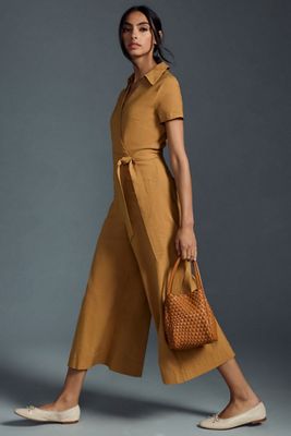 Maeve Faux-Wrap Short-Sleeve Culotte Jumpsuit