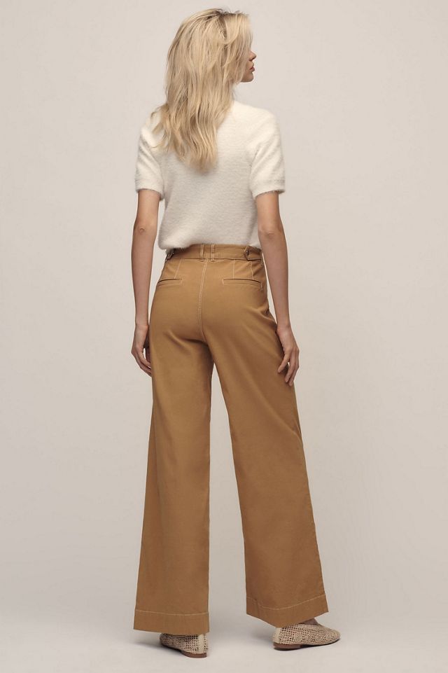 Maeve Linen Cotton Contrast Stitch High-Rise Wide-Leg Pants #1