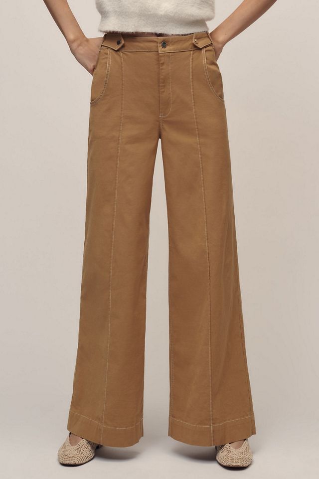 Maeve Linen Cotton Contrast Stitch High-Rise Wide-Leg Pants #3