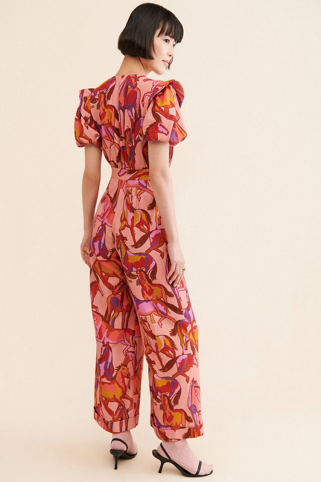 FARM Rio Wild Horses Short-Sleeve Pleated Jumpsuit #1