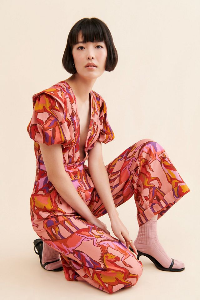 FARM Rio Wild Horses Short-Sleeve Pleated Jumpsuit #2