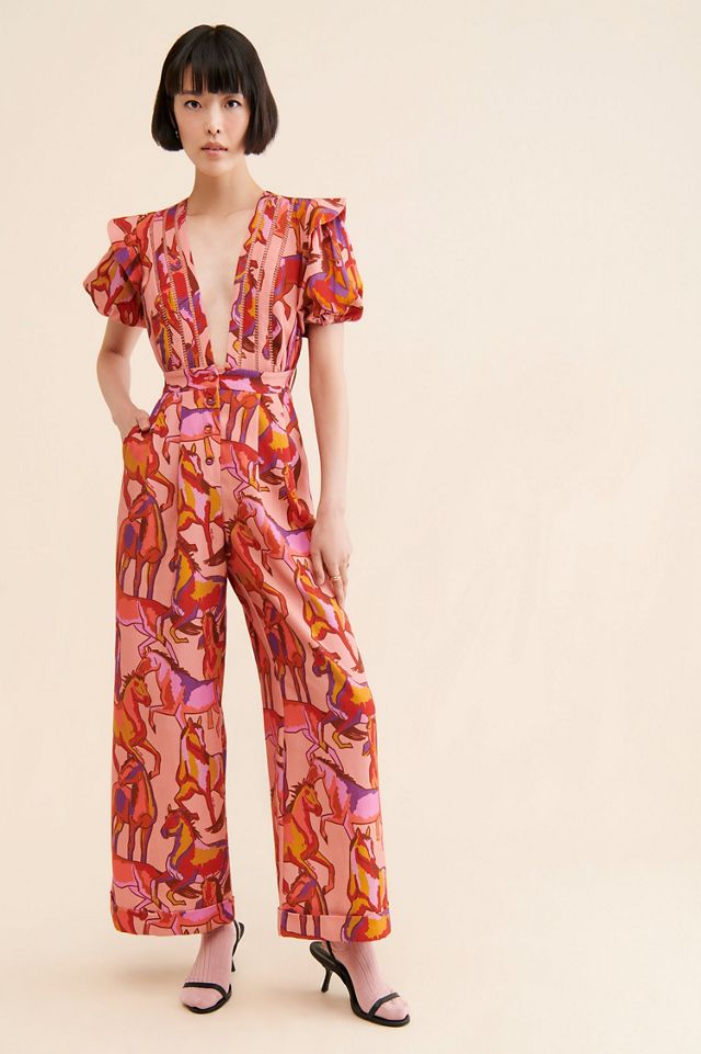 FARM Rio Wild Horses Short-Sleeve Pleated Jumpsuit #3