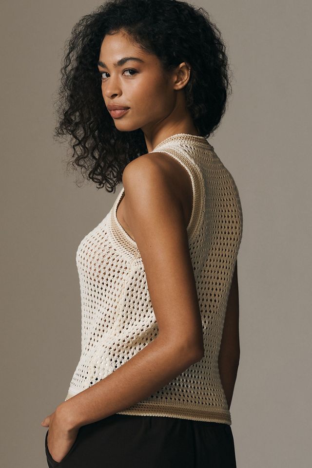 Pilcro Mesh-Stitch Sleeveless Cardigan Sweater #1