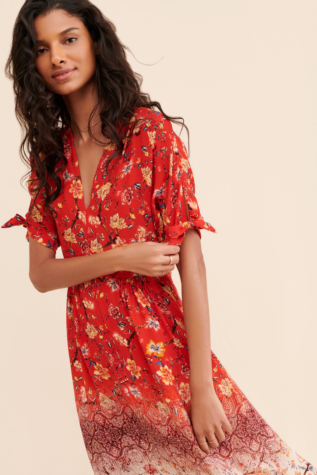 Kachel Contrast Floral Midi Dress