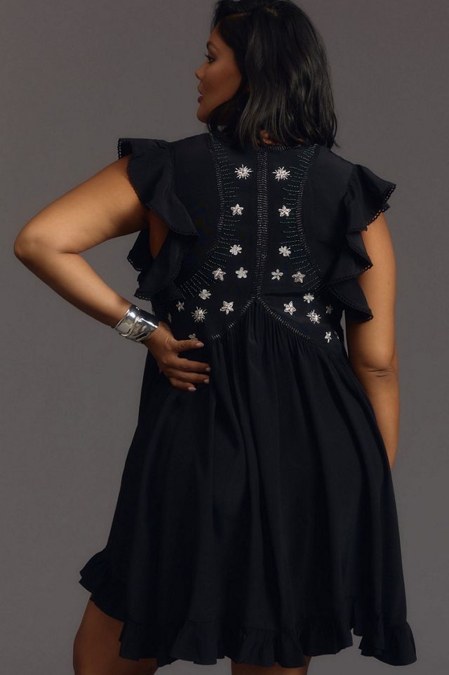 V-Neck Sequin Deco Swing Dress #1