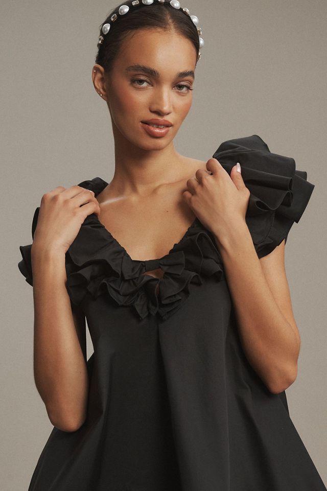 BHLDN Fallon Flutter-Sleeve Ruffled V-Neck Mini Dress #3