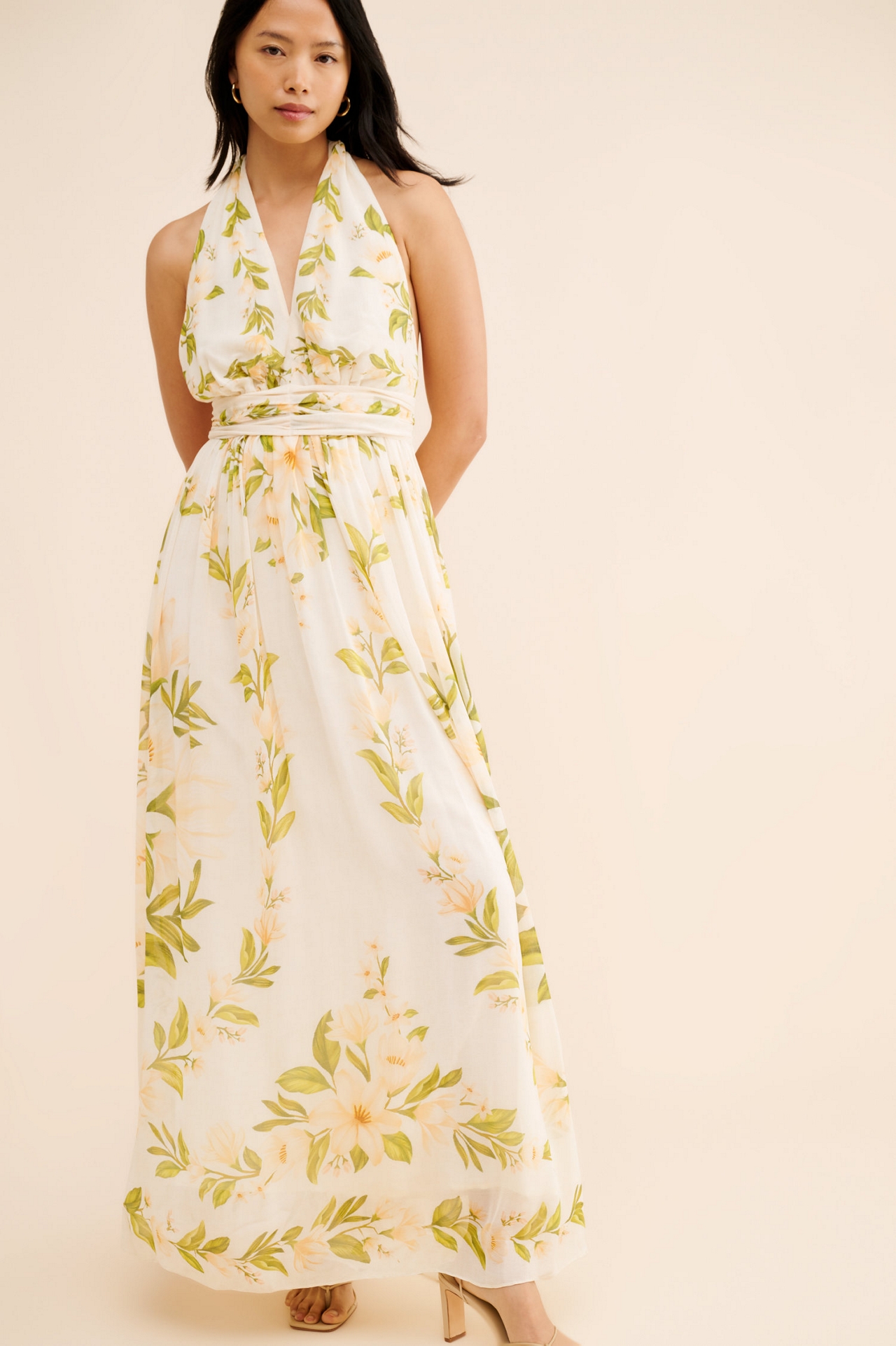 FARM Rio V-Neck Floral Chiffon Maxi Dress