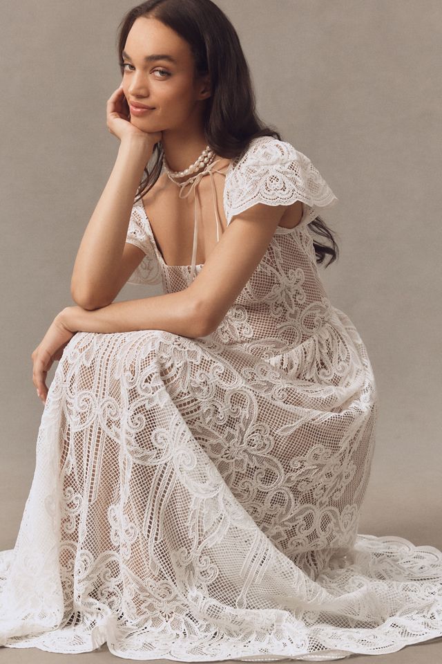 Dress The Population Janis Flutter-Sleeve Lace Maxi Dress #1