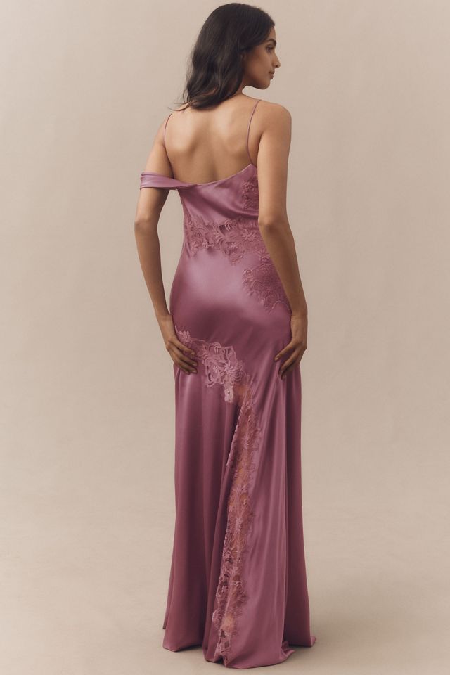 AMUR Reese Off-Shoulder Cascade Lace Satin Maxi Dress #2