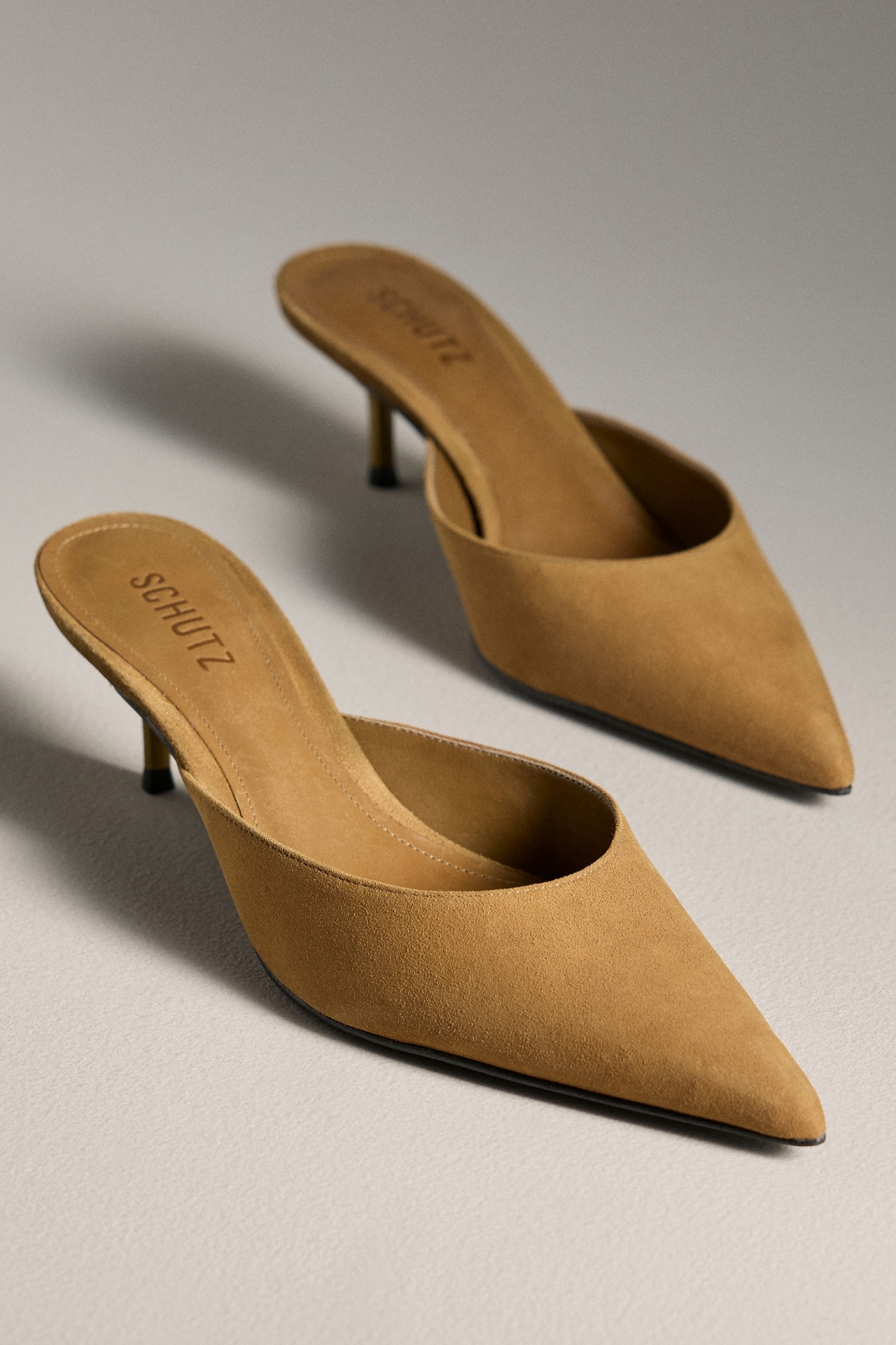 Schutz Julie Suede Pointed-Toe Kitten-Heel Mules