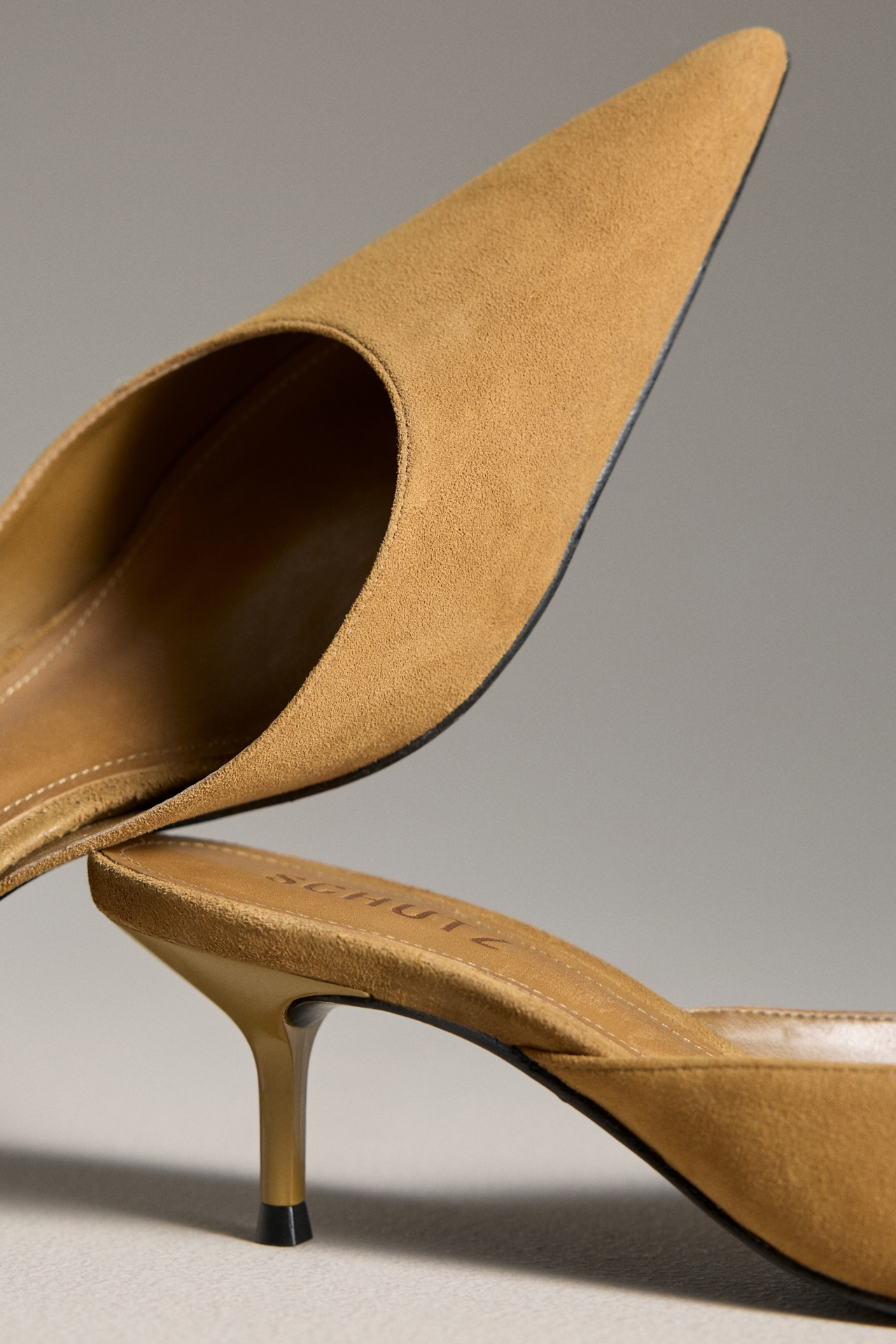 Schutz Julie Suede Pointed-Toe Kitten-Heel Mules