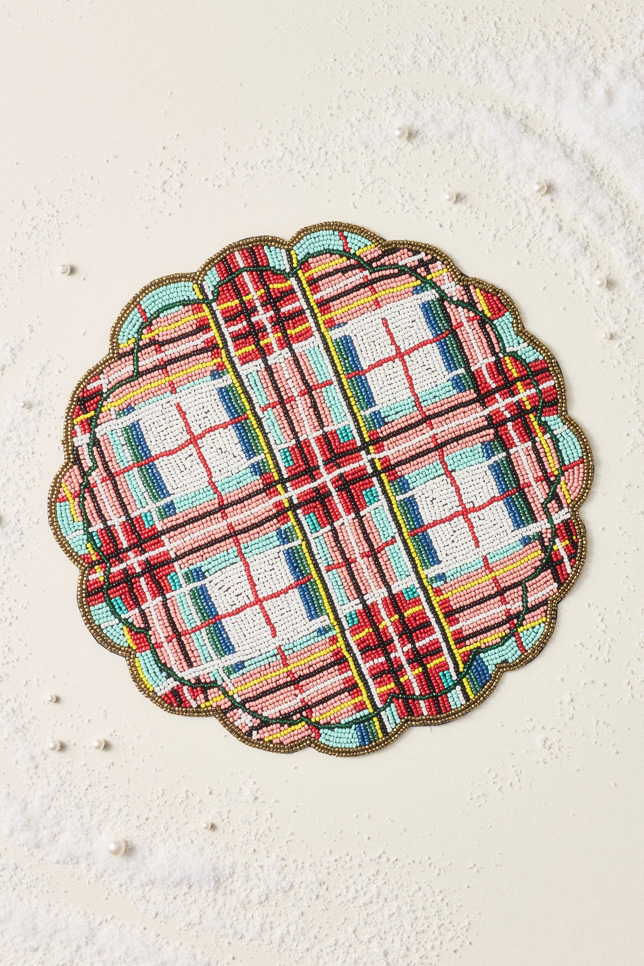 Beaded Plaid Holiday Placemat - Multi, Standard, One Size