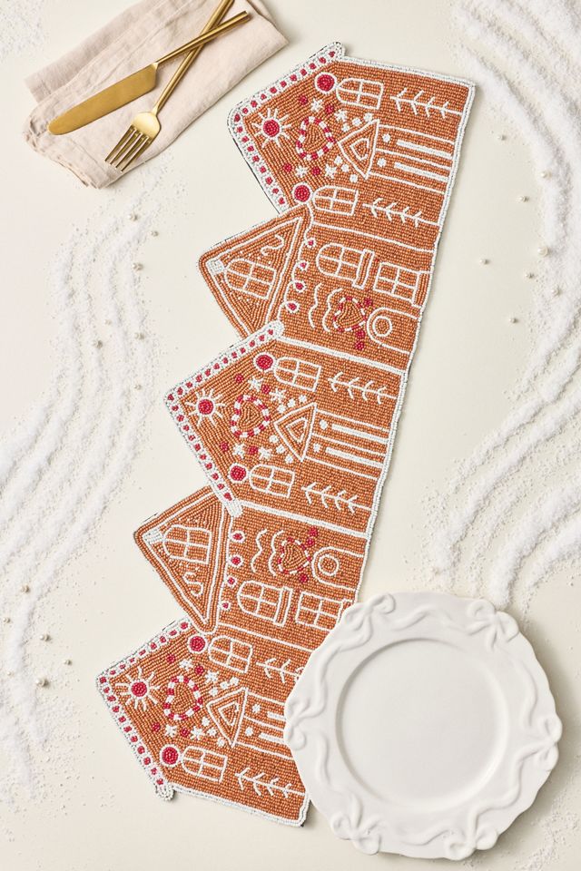 Beaded Gingerbread House Table Runner #1