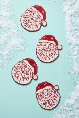 Beaded Santa Coasters, Set of 4