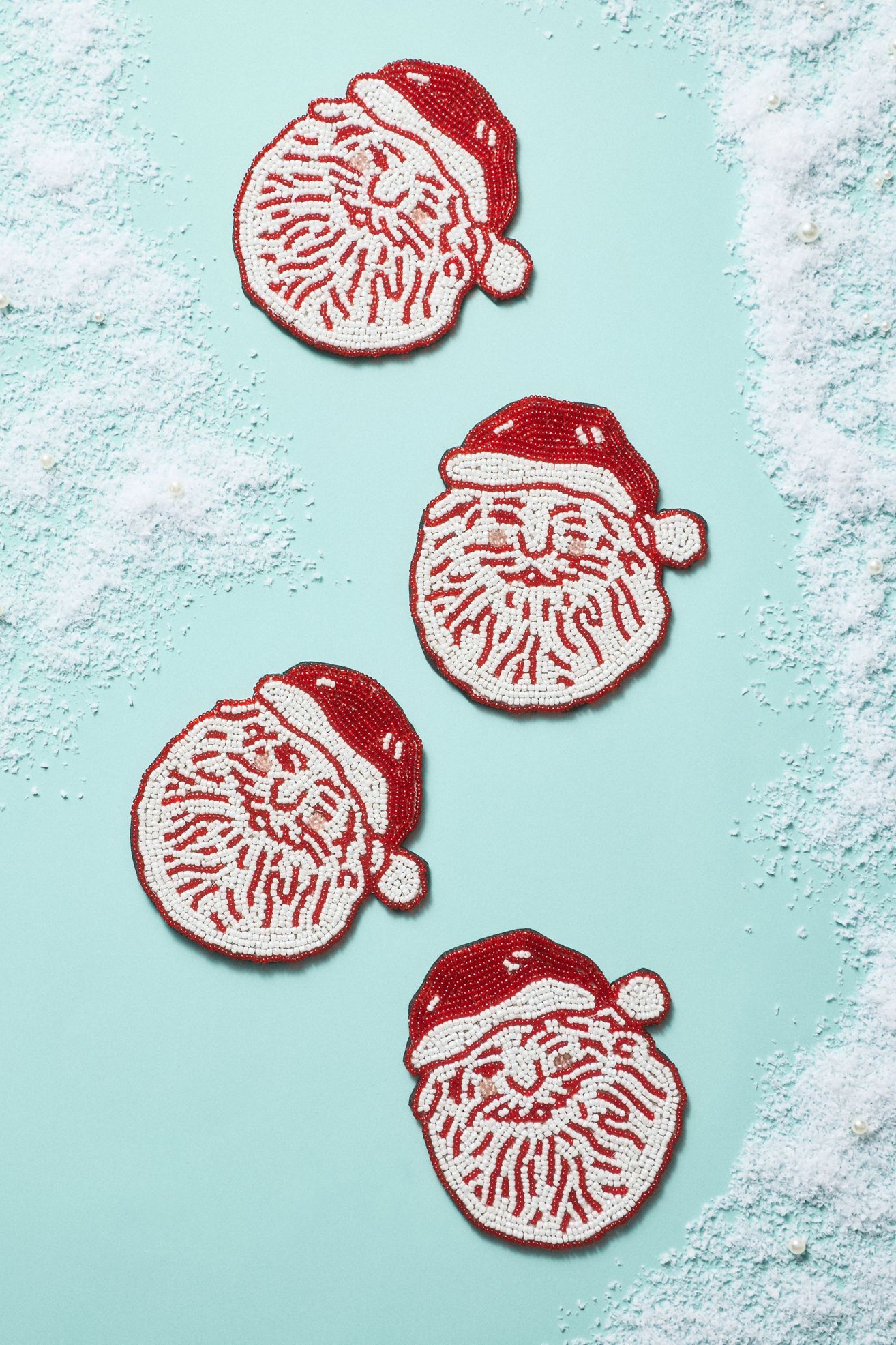 Beaded Santa Coasters, Set of 4 - Red Pattern, Standard, Set Of 4