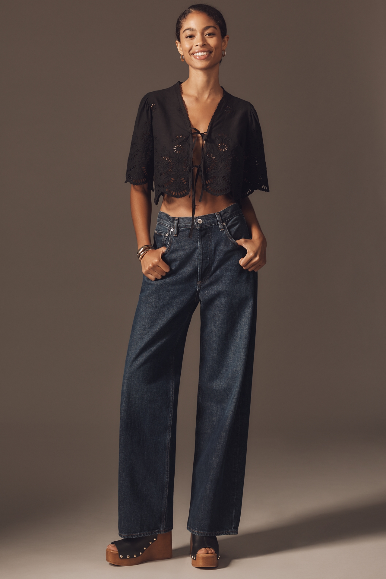 By Anthropologie Crop Tie-Front Top