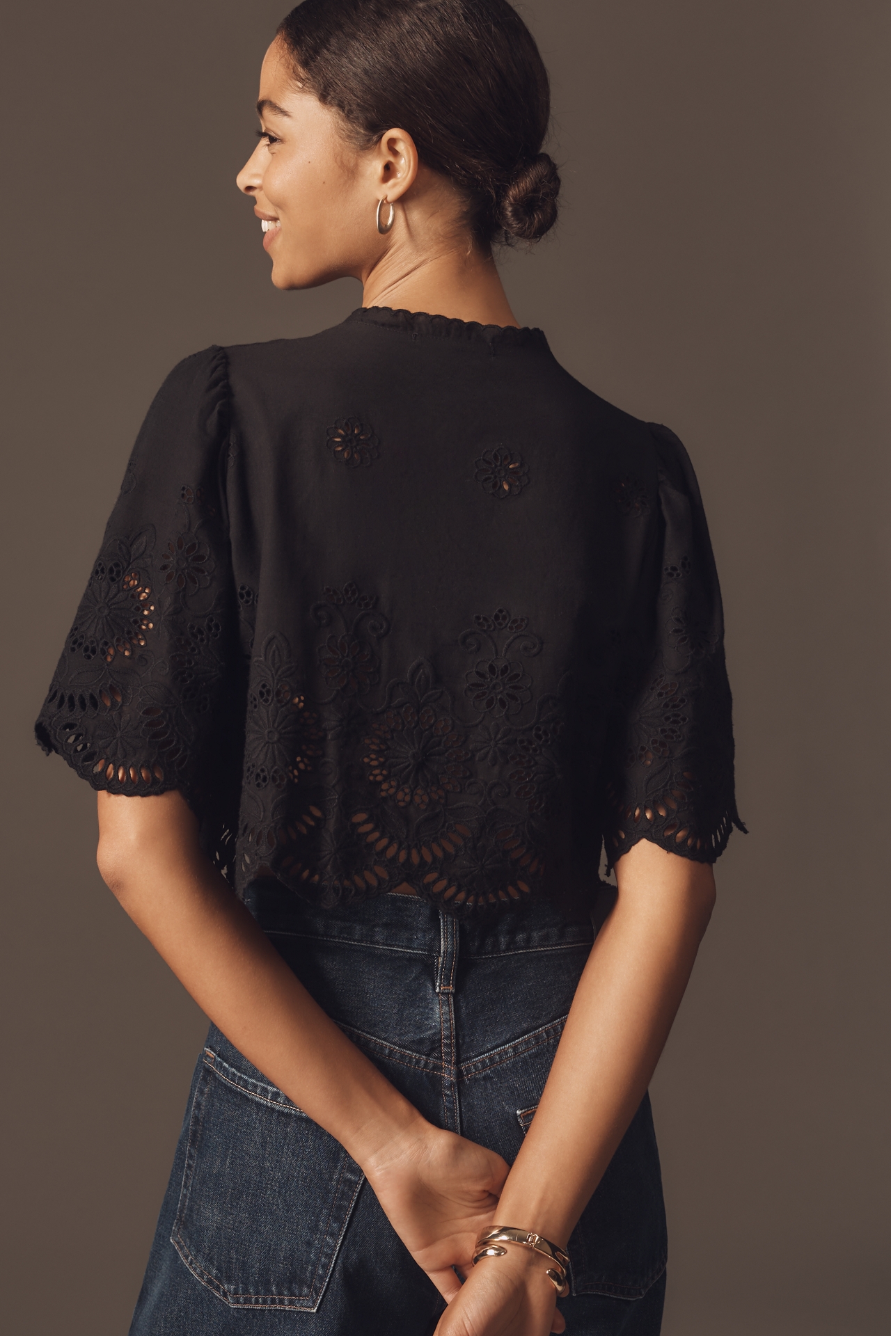 By Anthropologie Crop Tie-Front Top
